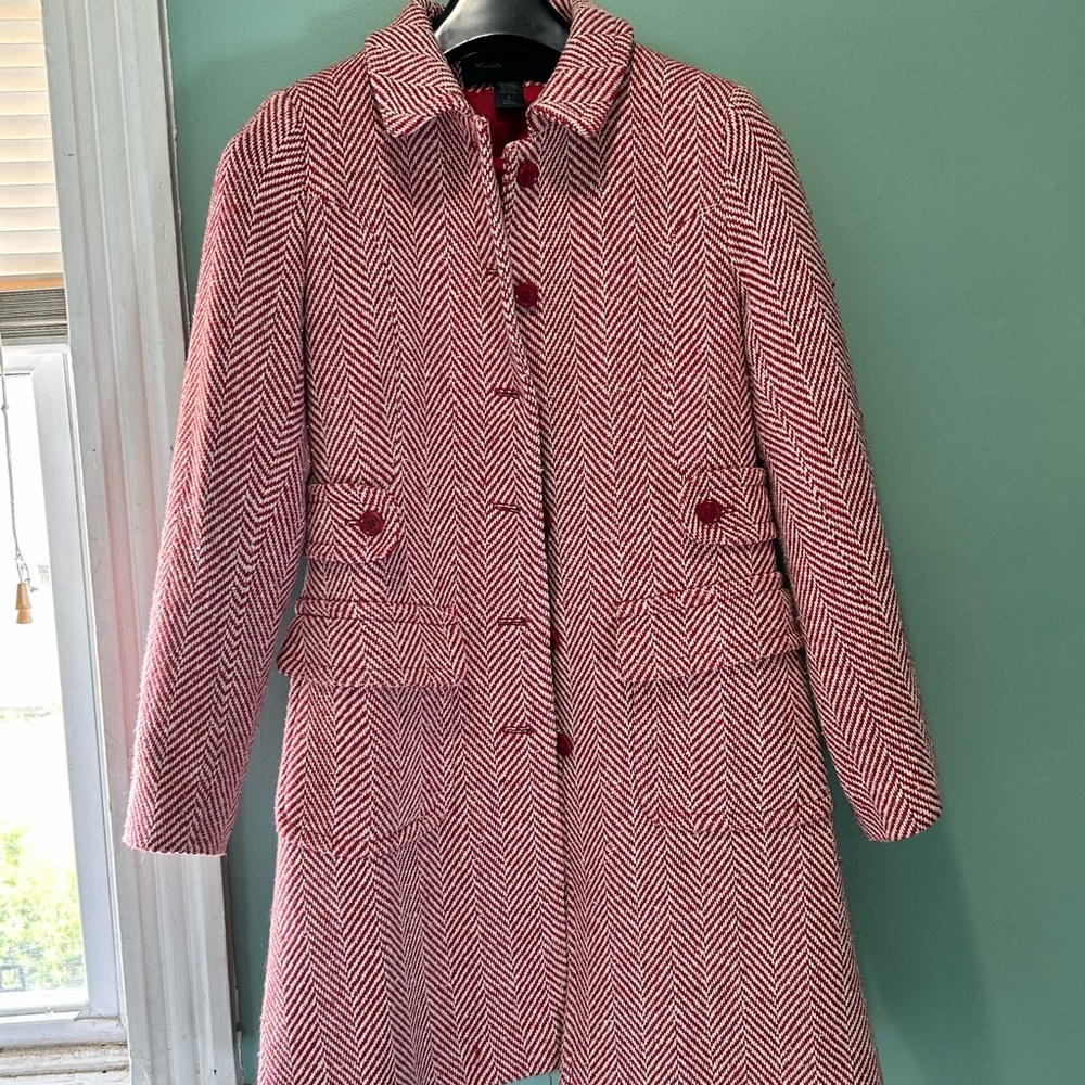 Moda International Red Herringbone Wool-Blend Pea Coat